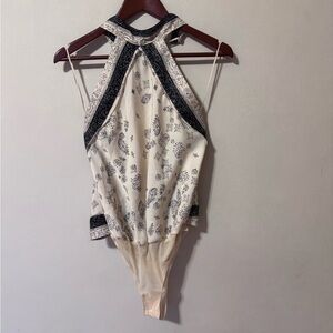 Free People Cream and Black Patterned Bodysuit